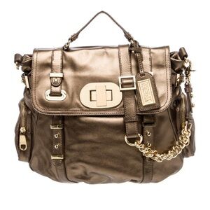 Vintage Badgley Mischka Bronze Metallic Leather Bag Approx 14" x 16" x 8"!!